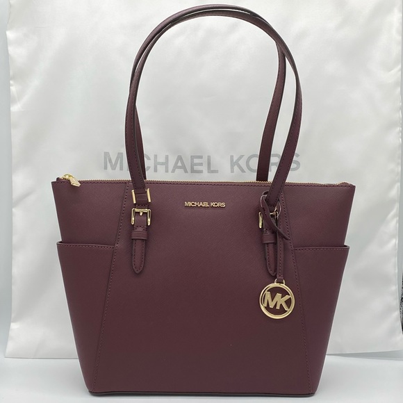 MICHAEL KORS CHARLOTTE LARGE TOP ZIP TOTE DARK CHERRY NWT - Picture 4 of 16